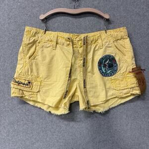 True Religion Leslie Cargo Surf Shorts Surf Champions 69 Patch Yellow Sz 27 NWT